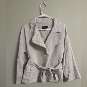 Talbots Pure Irish Linen Belted Blazer Beige Size 12 Large Lagenlook